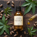 Cold pressed castor oil for hair growth – glass bottle with castor seeds – Srikruti Naturals
