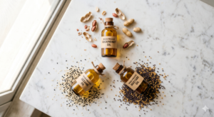 Wood pressed oils for cholesterol – groundnut, sesame and mustard oil bottles – Srikruti Naturals