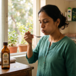 Cold pressed sesame oil and coconut oil bottles for oil pulling morning routine